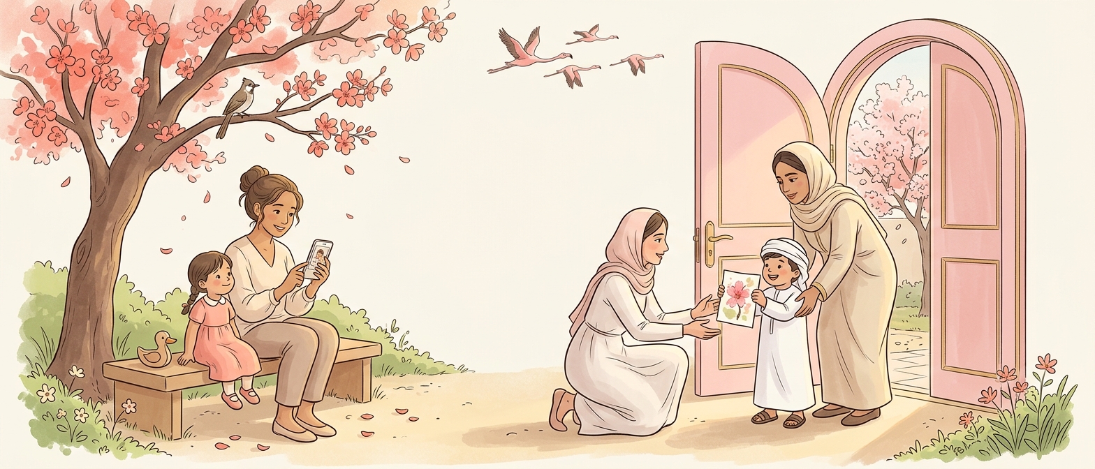 لحظة استلام طفل في نهاية اليوم — الأهل والمعلّمات في حوار